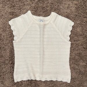 Blue Rain Cream Knit Sweater with Scalloped Edges